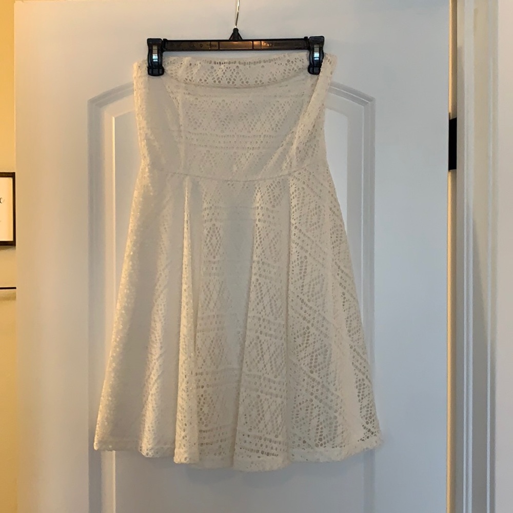 Express Off white strapless cocktail dress